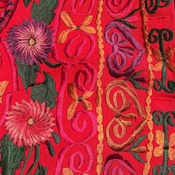 Vintage Embroidered Floral Blazer Jacket Coat Cropped Boho Chic Hippie Bohemian - Picture 6 of 7